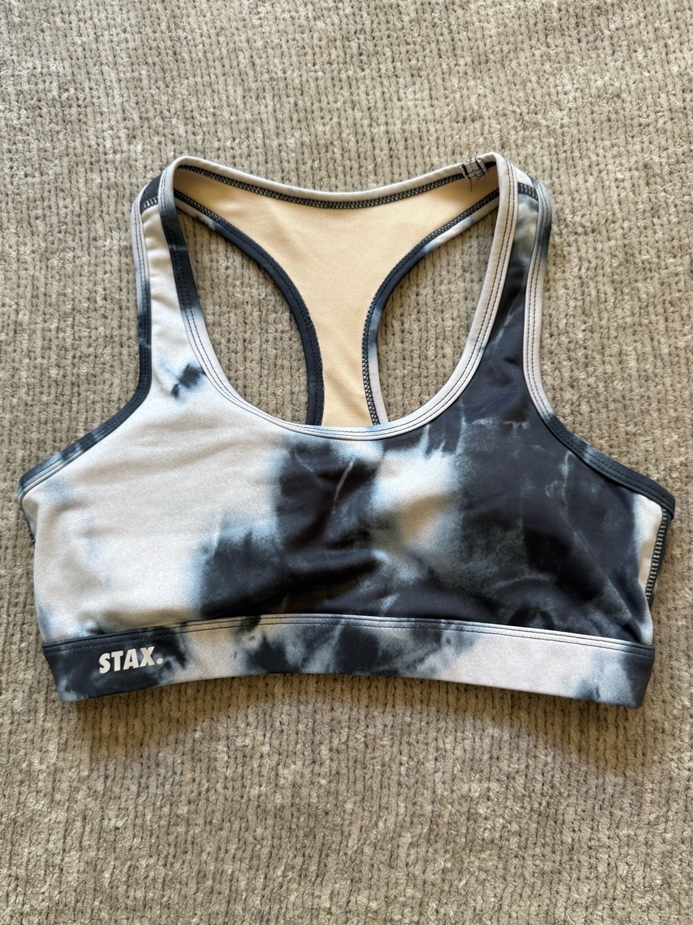 STAX Tie Dye Racerback Sports Bra XS Gray‎ Black Activewear